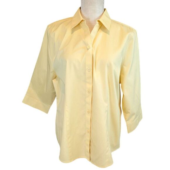 Chico's Button Up Shirt Women's Size 2 Yellow 3/4 Sleeves Wrinkle Resistant - Picture 1 of 11